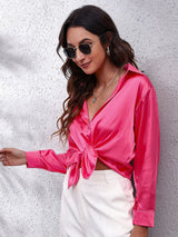 Seding shirt women's satin silk like long sleeved shirt