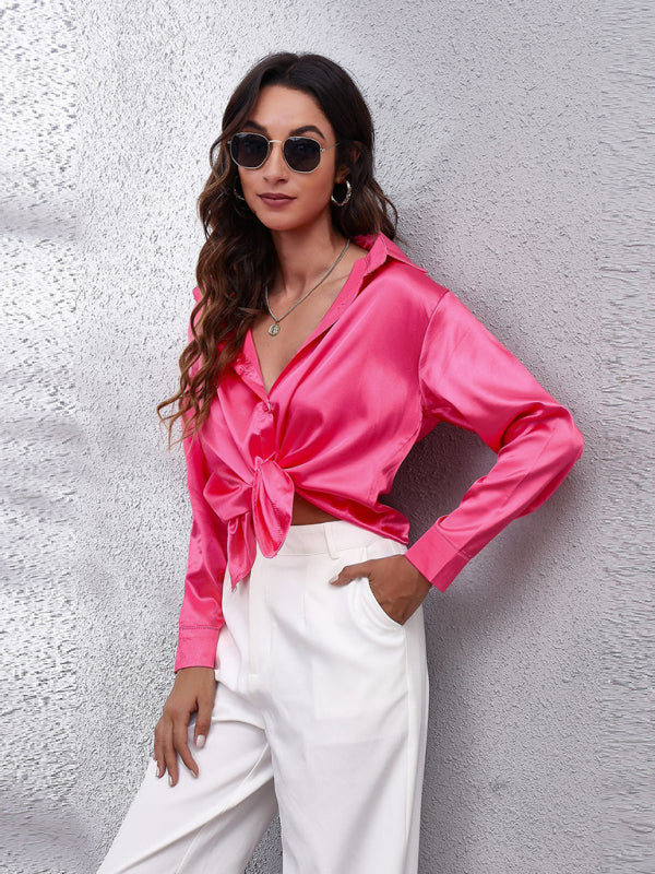 Seding shirt women's satin silk like long sleeved shirt