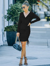 New style long sleeve v-neck sexy slim dress skirt for autumn wear