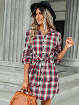 Women’s Long Blouson Sleeves Button Front Spread Collar Shirtdress