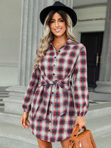 Women’s Long Blouson Sleeves Button Front Spread Collar Shirtdress