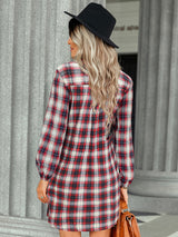 Women’s Long Blouson Sleeves Button Front Spread Collar Shirtdress