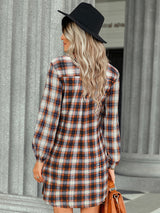 Women’s Long Blouson Sleeves Button Front Spread Collar Shirtdress