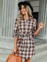 Women’s Long Blouson Sleeves Button Front Spread Collar Shirtdress