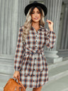 Women’s Long Blouson Sleeves Button Front Spread Collar Shirtdress