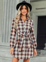 Women’s Long Blouson Sleeves Button Front Spread Collar Shirtdress