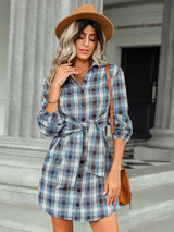 Women’s Long Blouson Sleeves Button Front Spread Collar Shirtdress