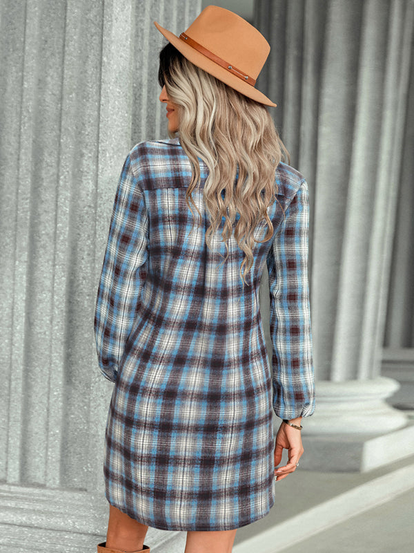 Women’s Long Blouson Sleeves Button Front Spread Collar Shirtdress