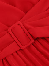 Women’s V Neck Faux-wrap Styling With Belt At Waist Maxi Pleated Long Sleeve Dress