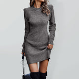 Women’s Ribbed Stitching Long Sleeve Sweater Dress