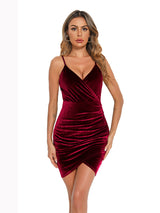 Women’s Deep V Neck Wrap Around  Tieless Velvet  Mini Dress