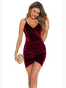 Women’s Deep V Neck Wrap Around  Tieless Velvet  Mini Dress