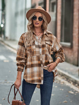 Women’s Babydoll Style Spread Collar Long Sleeves With Button Front Plaid Shirt Jacket