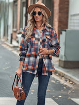 Women’s Babydoll Style Spread Collar Long Sleeves With Button Front Plaid Shirt Jacket