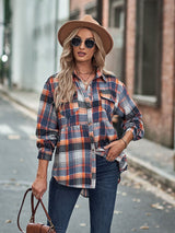 Women’s Babydoll Style Spread Collar Long Sleeves With Button Front Plaid Shirt Jacket