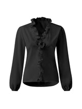 Women’s All Around Ruffled Hem Button Down Blouse With Long Cuffed Sleeves