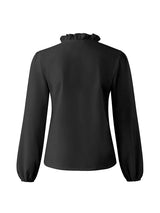 Women’s All Around Ruffled Hem Button Down Blouse With Long Cuffed Sleeves