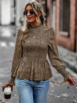 Women’s High Collar Ruffle Long Sleeve Blouse With Pleated Trim