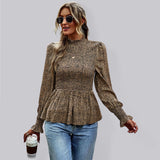 Women’s High Collar Ruffle Long Sleeve Blouse With Pleated Trim