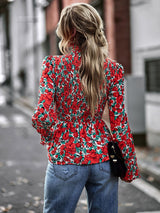 Women’s High Collar Ruffle Long Sleeve Blouse With Pleated Trim