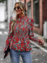 Women’s High Collar Ruffle Long Sleeve Blouse With Pleated Trim