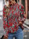 Women’s High Collar Ruffle Long Sleeve Blouse With Pleated Trim