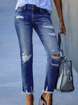 Women’s Rip Vibes Distressed Straight Leg Denim Jeans