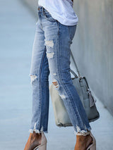 Women’s Rip Vibes Distressed Straight Leg Denim Jeans
