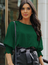 Women’s Solid Color Loose Fit Blouse With Ruffled Mid Length Sleeves