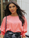Women’s Solid Color Loose Fit Blouse With Ruffled Mid Length Sleeves