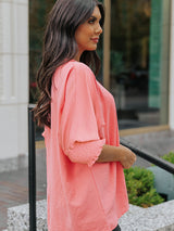 Women’s Solid Color Loose Fit Blouse With Ruffled Mid Length Sleeves