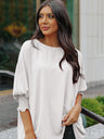 Women’s Solid Color Loose Fit Blouse With Ruffled Mid Length Sleeves