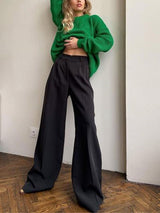 Women’s Wide Leg Solid Color Loose Fit Business Casual Trousers