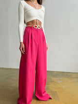 Women’s Wide Leg Solid Color Loose Fit Business Casual Trousers