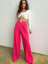 Women’s Wide Leg Solid Color Loose Fit Business Casual Trousers