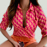 Women’s Bright Pattern Point Collar Long Sleeve Button Front Shirt