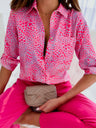 Women’s Bright Pattern Point Collar Long Sleeve Button Front Shirt