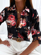 Women’s Bright Pattern Point Collar Long Sleeve Button Front Shirt