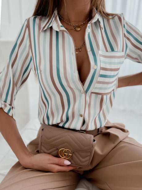 Women’s Bright Pattern Point Collar Long Sleeve Button Front Shirt