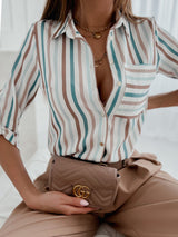 Women’s Bright Pattern Point Collar Long Sleeve Button Front Shirt