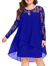 Women’s Plus Size Solid Color Long Sleeve Lace Midi Slit Lace Dress