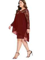 Women’s Plus Size Solid Color Long Sleeve Lace Midi Slit Lace Dress