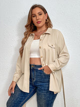 Women’s Plus Size Solid Color Point Collar Long Sleeve Front Button Closures Shirt