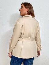 Women’s Plus Size Solid Color Point Collar Long Sleeve Front Button Closures Shirt