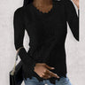 Women’s Solid Color Scoop Neckline Overlay Lace Long Sleeve Blouse