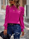 Women’s Solid Color In Mock Neck With Smocked Cuff Ruched Long Sleeve Blouse