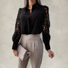 Women’s Solid Color Lace Sleeve Buttons Cuffs Button Front Shirt Blouse