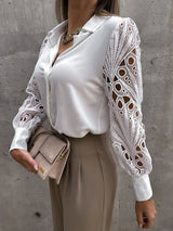 Women’s Solid Color Lace Sleeve Buttons Cuffs Button Front Shirt Blouse