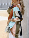 Women’s Abstract Bright Print Off Shoulder Puff Sleeve Button Cuffs Shirt