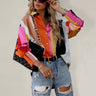 Women’s Abstract Bright Print Off Shoulder Puff Sleeve Button Cuffs Shirt